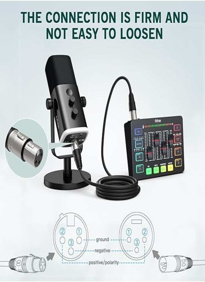 فيفين كابل FIFINE XLR، كابل تمديد ميكروفون XLR بطول 3 متر مع 3 دبابيس متوازنة، سلك صوت ميكروفون XLR ذكر إلى أنثى، كابل مكبر صوت XLR، سلك ميكروفون، متوافق مع ميكروفون XLR لتسجيل البث الصوتي، أسود-L9  - Image 3