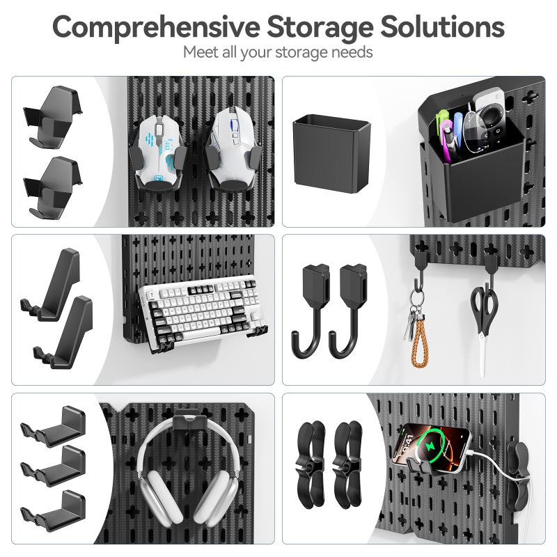 KDD Keyboard and Mouse Display Stand Holder, Wall Mount Office Organization Pegboard Combination Kit with Pen holder, Hooks, Headset & Controller Stand for Office & Home Hanging Organizer Storage - Image 4