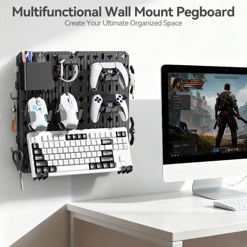 KDD Keyboard and Mouse Display Stand Holder, Wall Mount Office Organization Pegboard Combination Kit with Pen holder, Hooks, Headset & Controller Stand for Office & Home Hanging Organizer Storage - Image 2