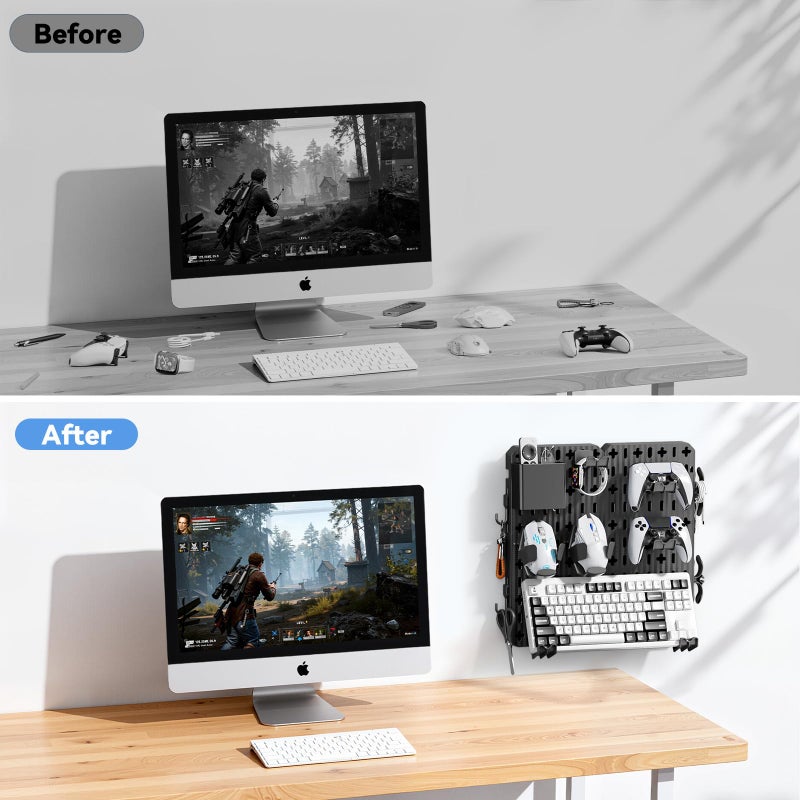 KDD Keyboard and Mouse Display Stand Holder, Wall Mount Office Organization Pegboard Combination Kit with Pen holder, Hooks, Headset & Controller Stand for Office & Home Hanging Organizer Storage - Image 3