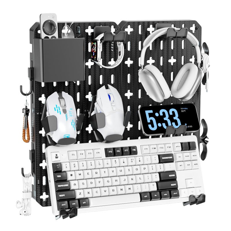 KDD Keyboard and Mouse Display Stand Holder, Wall Mount Office Organization Pegboard Combination Kit with Pen holder, Hooks, Headset & Controller Stand for Office & Home Hanging Organizer Storage - Image 1