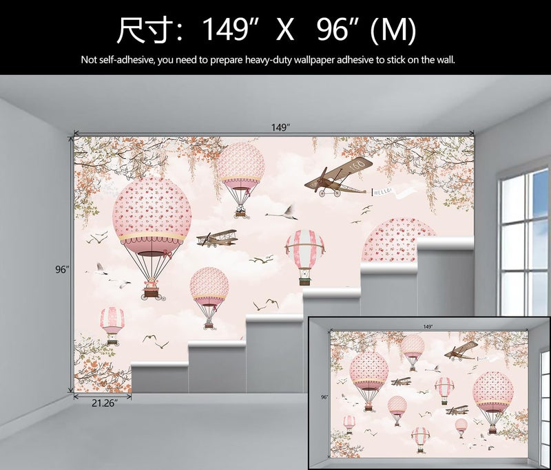 WFBHUA-Hot Air Balloon Wallpaper Mural Cute Animals Airplanes Pink Wallpaper for Nursery Wall Decoration Girls Bedroom Baby Room Kids Room (Not Peel and Stick) - Image 4