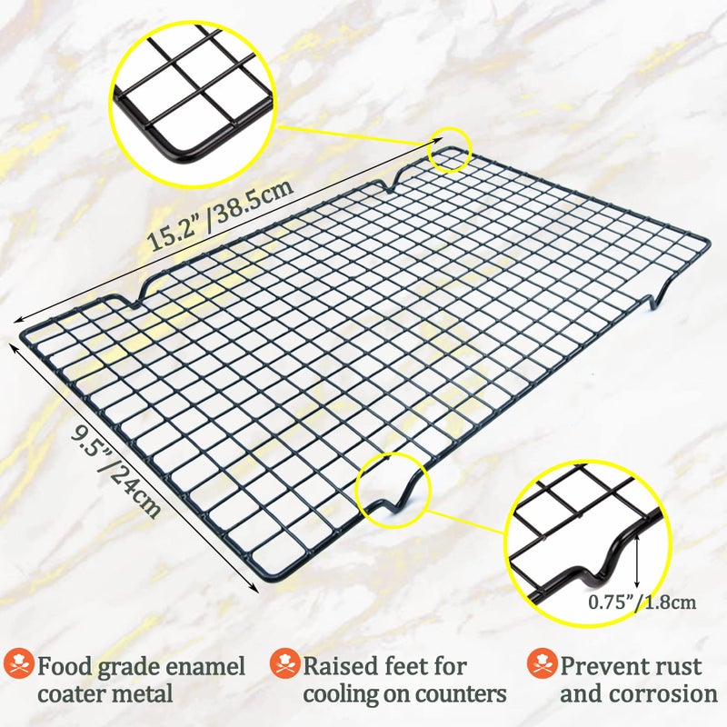 Set of 2 Cooling Rack for Baking, Small Quarter Grid, Enamel Tight-Wire Baking Rack Fits Quarter Sheet Pan, Oven Safe for Cooking, Roasting, Grilling-15”×9.5” - Image 2