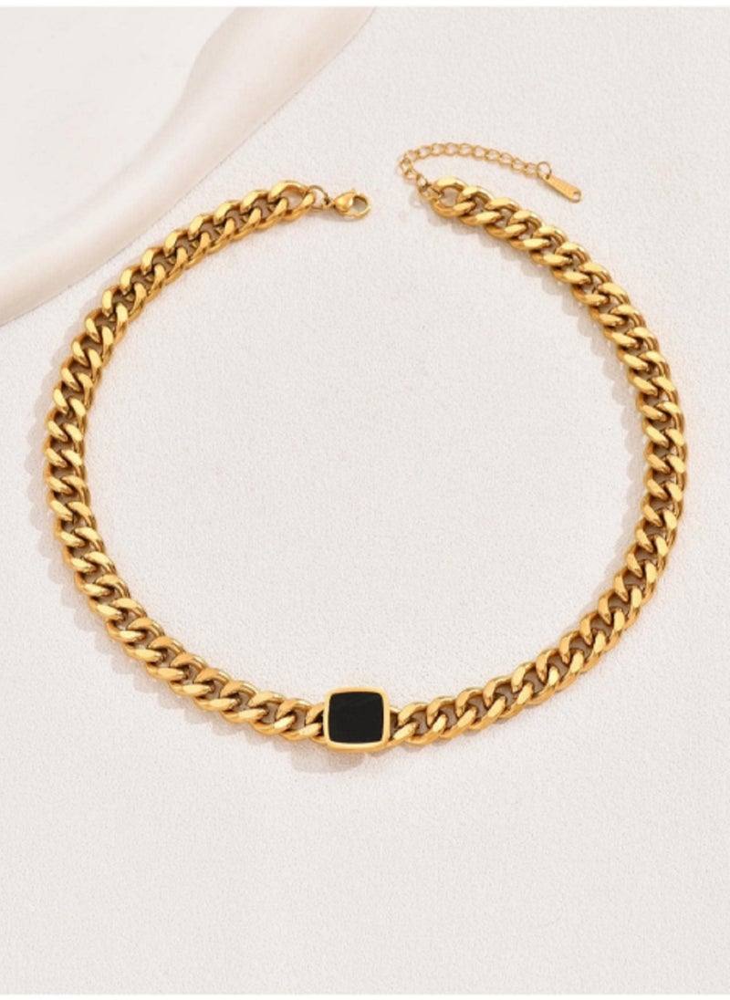 Ward Women's Bracelet Thick Square with Black Stone in Stainless Steel  - Image 1
