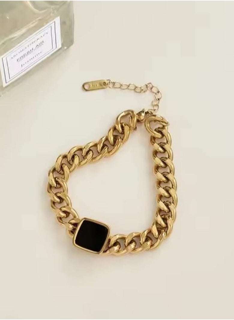 Ward Women's Bracelet Thick Square with Black Stone in Stainless Steel  - Image 2