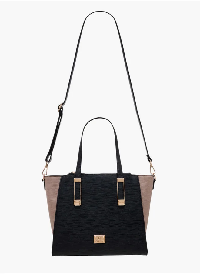 Flora Bella By Shoexpress Colourblock Tote Bag with Double Handle and Zip Closure