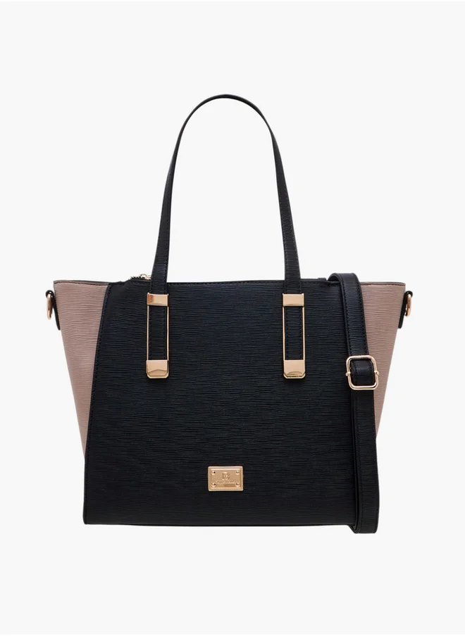 Flora Bella By Shoexpress Colourblock Tote Bag with Double Handle and Zip Closure