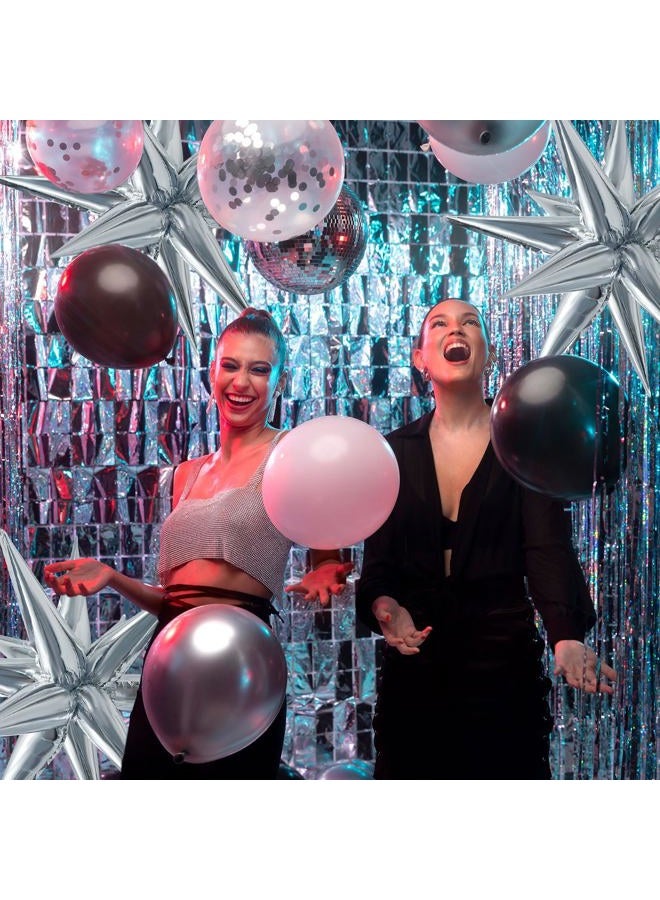 K.E.J. Silver 60 Pcs Starburst Balloons Explosion 12 Point Cone Balloon,Metallic Mylar Spike Balloons for Party Decor,Weddings,Birthday Anniversary Party Backgrounds - Image 4