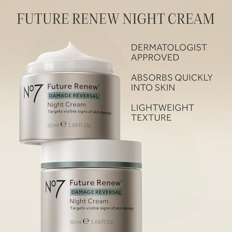 No7 Future Renew Damage Reversal Night Cream - Nightly Face Moisturizer with Hyaluronic Acid for Damaged and Aging Skin - Dermatologist Approved Facial Skin Care Products for Sensitive Skin (50ml) - Image 3