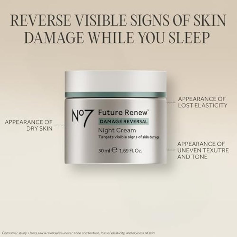 No7 Future Renew Damage Reversal Night Cream - Nightly Face Moisturizer with Hyaluronic Acid for Damaged and Aging Skin - Dermatologist Approved Facial Skin Care Products for Sensitive Skin (50ml) - Image 2