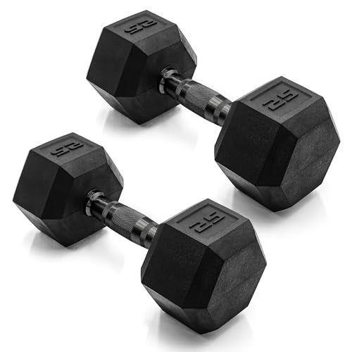 CAP Barbell 25 LB Rubber Coated Hex Dumbbell Hand Weight - Pair | Black Handle - Image 2