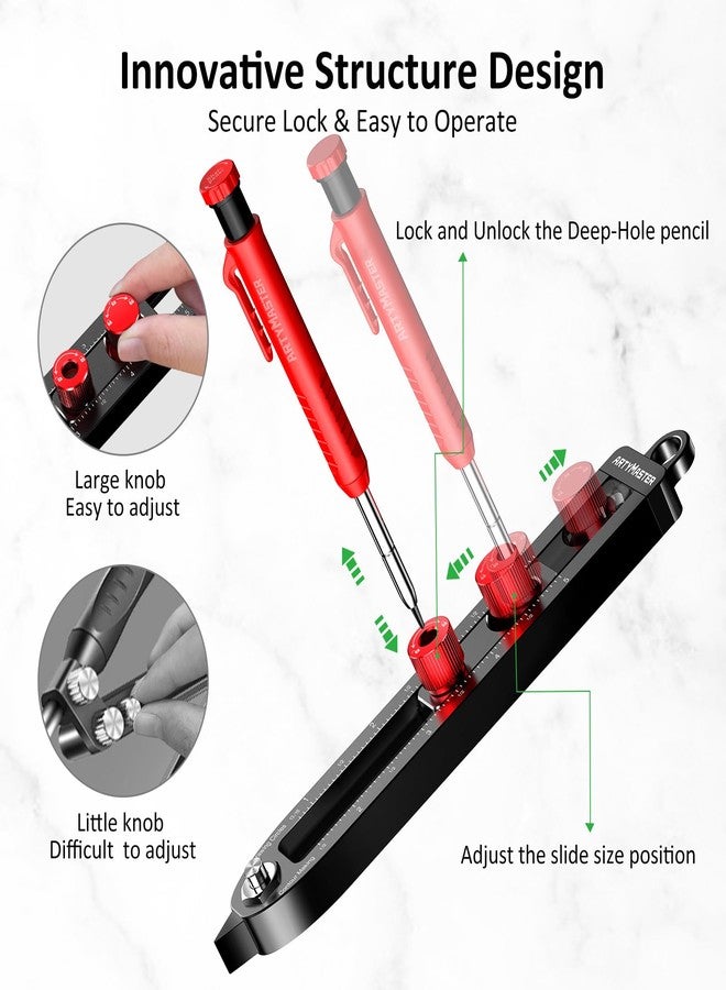 ARTYMASTER Multi-Function Scribing Tool, DIY Woodworking Scriber Line Maker, Portable Aluminum Alloy Woodworking Compass Scriber Tool, Inch Circle Marking Gauge,Deep Hole Carpenter Pencils 6 Refills. - Image 3