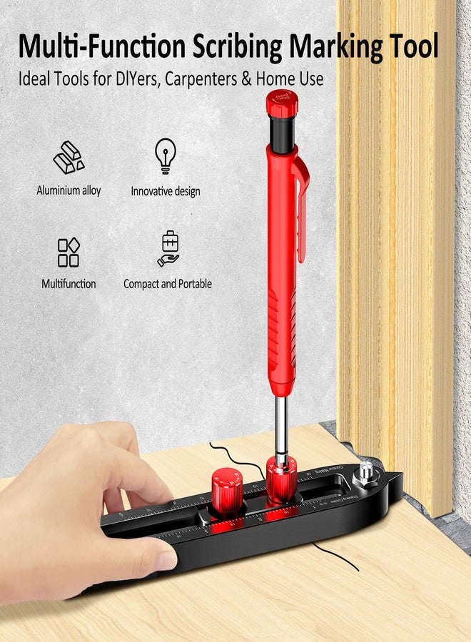 ARTYMASTER Multi-Function Scribing Tool, DIY Woodworking Scriber Line Maker, Portable Aluminum Alloy Woodworking Compass Scriber Tool, Inch Circle Marking Gauge,Deep Hole Carpenter Pencils 6 Refills. - Image 2