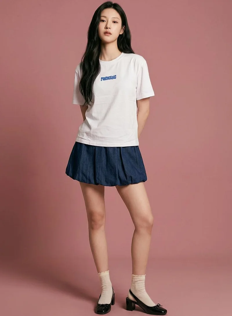 دينيس لينغو Women White 100% Cotton Printed Regular Fit T-Shirt