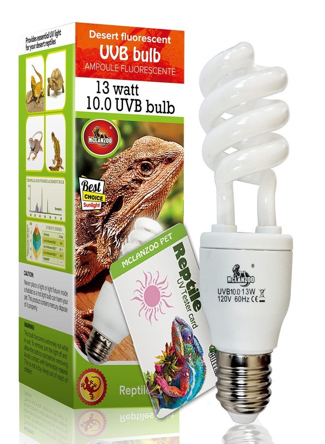 MCLANZOO UVA UVB Light Reptile Bulb 10.0 13W Desert Compact Fluorescent Terrarium Lamp for Bearded Dragon, Turtle, Snake, Gecko, Lizard With UV Tester Card - Image 1