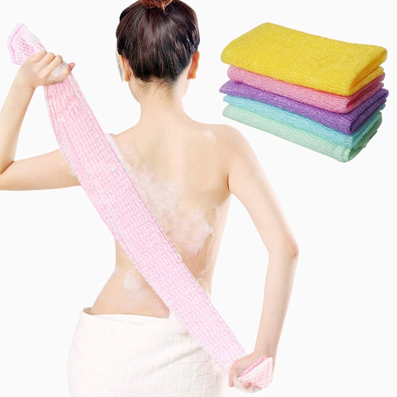 Aniann 5 Pcs Exfoliating Washcloth Towel Japanese Exfoliating Cloth for Shower Body Back Scrubber Bath Towel Korean Net Sponge Nylon Bath Cloths Skin Loofah Wash Scrub Towels for Women 5 Colors