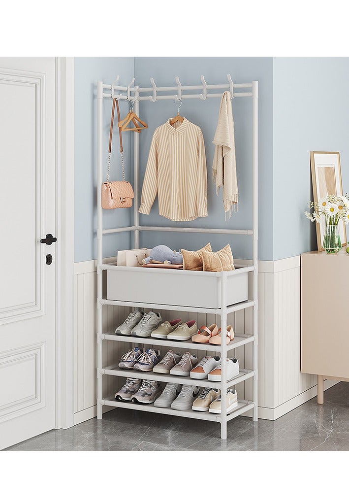 MIXDE 3-IN-1 Simple Style Multifunctional Corner Storage Rack Coat Hat Rack Shoe Rack Closet Clothes Hanger With Storage Basket For Dormitory Home Bedroom Entrance