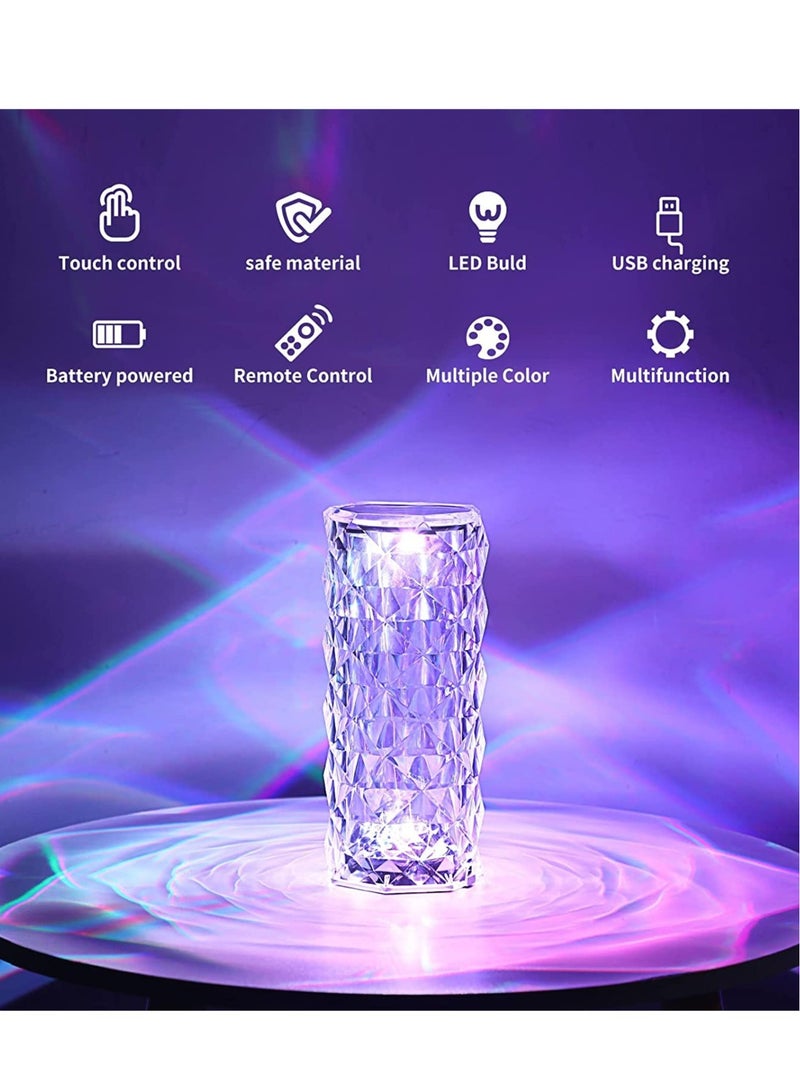 ELTRAZONE Crystal Diamond 3D Rose Table Lamp, LED 16 Color changing Night Light with Remote and Touch Control,Built-in Battery USB Rechargeable Desk Lamp for Bedroom,Living room,party, home decor (Clear) - Image 3