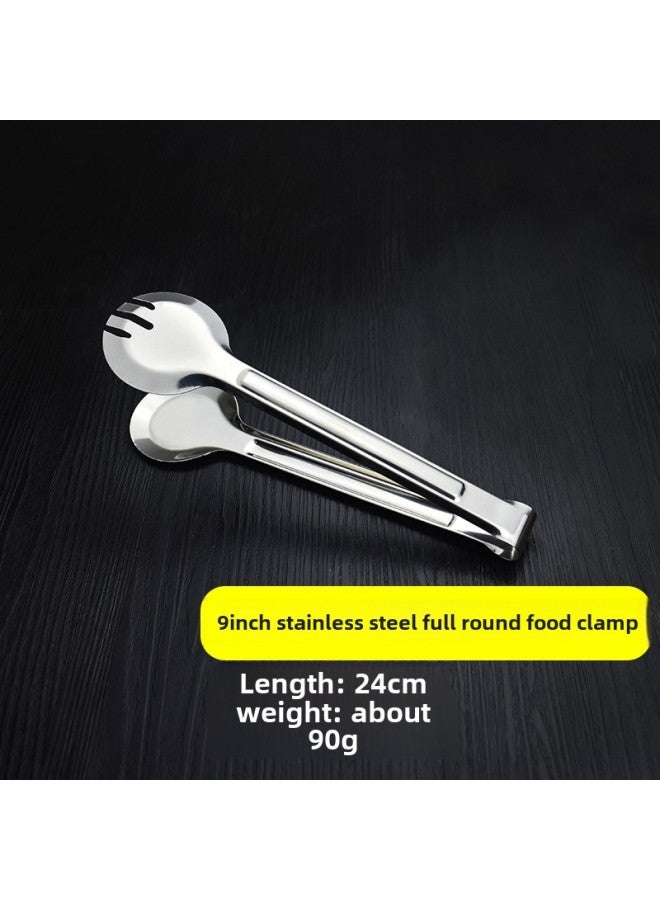 304 Stainless Steel Food Clip Kitchen Clip Special Barbecue Fried Steak Grilled Meat Hand Scratches Malatang Anti-scalding-Color:( 9inch ) Full Round Food Clip  - Image 1