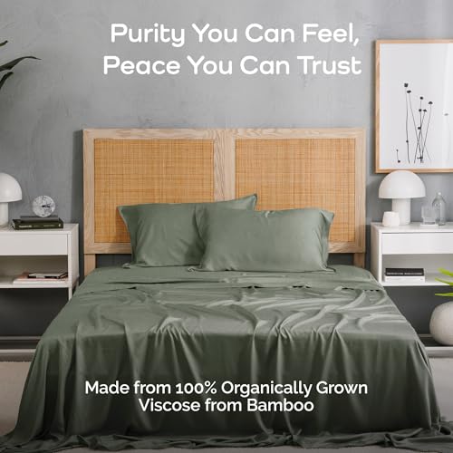 Bamtek Viscose Bamboo Sheets Queen Size 4PC Set - Cooling Bedding for Hot Sleepers with Moisture Wicking Technology - Silky Soft 18 Inch Deep Pocket - Moss 60"x 80" - Image 2