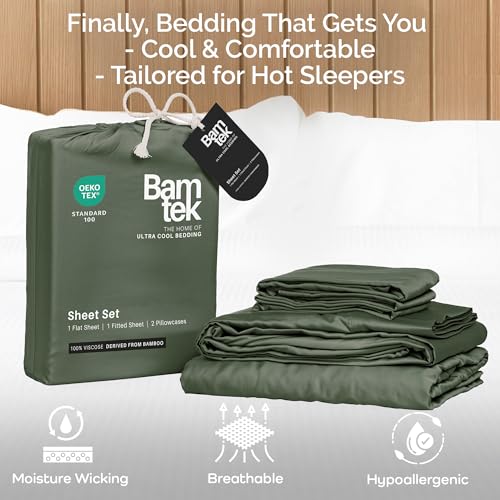 Bamtek Viscose Bamboo Sheets Queen Size 4PC Set - Cooling Bedding for Hot Sleepers with Moisture Wicking Technology - Silky Soft 18 Inch Deep Pocket - Moss 60"x 80" - Image 3