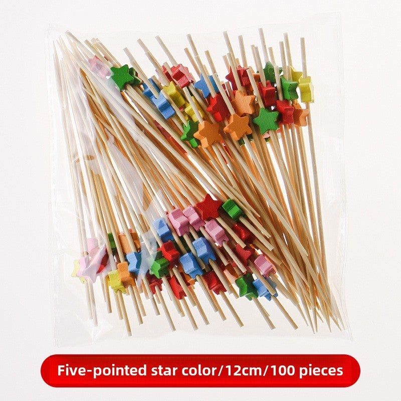 Bamboo Fruit Skewers Artistic Picks Cocktail Sticks Color five-pointed star series three zones 