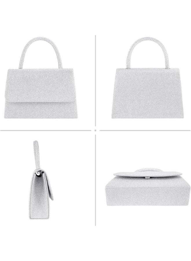 SHABILI Silver Clutch Bag Banquet Bag Tote Bag Handbag Shoulder Bag Carrying Bag Sling Bag Side Bag for Women Ladies Daily Commuter Campus Party Evening Wedding, Rhinestone Purse with Detachable Chain Strap - Image 5