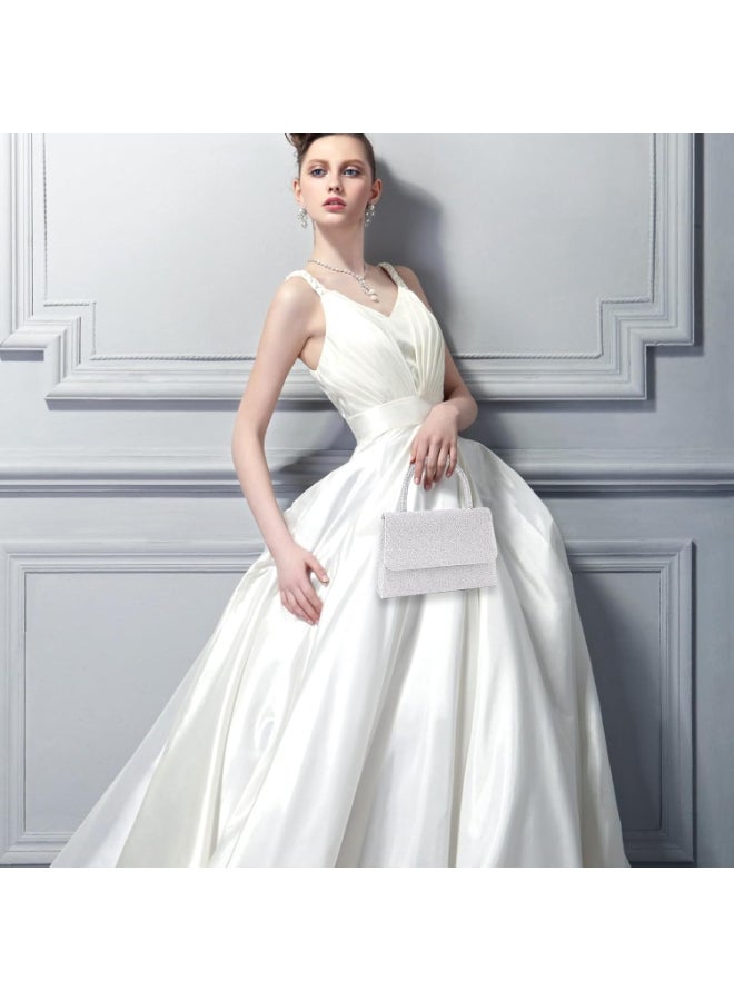 SHABILI Silver Clutch Bag Banquet Bag Tote Bag Handbag Shoulder Bag Carrying Bag Sling Bag Side Bag for Women Ladies Daily Commuter Campus Party Evening Wedding, Rhinestone Purse with Detachable Chain Strap - Image 3