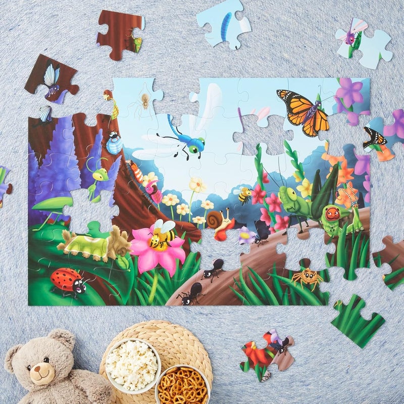 بلو باندا باندا زرقاء 48 قطعة أحجية أرضية عملاقة للأطفال من سن 3-5 و4-8 سنوات، أحجية ضخمة بحجم 2×3 أقدام لتعلم الأطفال في مرحلة ما قبل المدرسة، الحشرات والديدان - Image 2