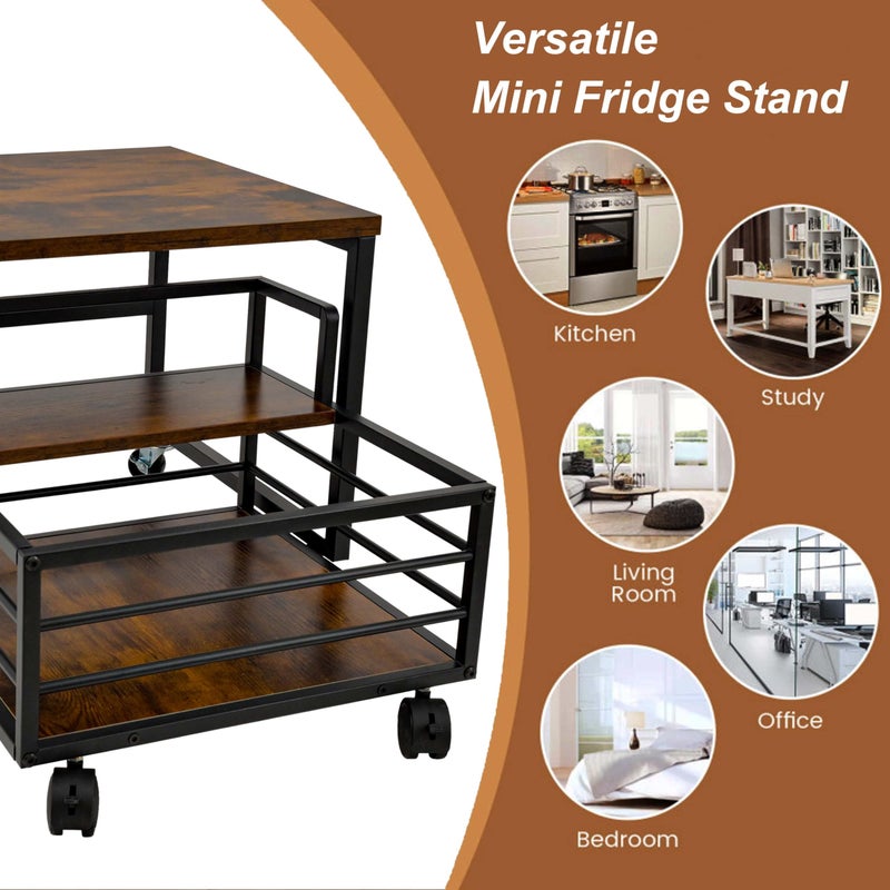 HIBOAT Mini Fridge Stand with Storage Moblie Fridge Table with Drawer Basket for Kitchen Dorm Used for Compact Beverage Refrigerators Upright Freezers - Image 5