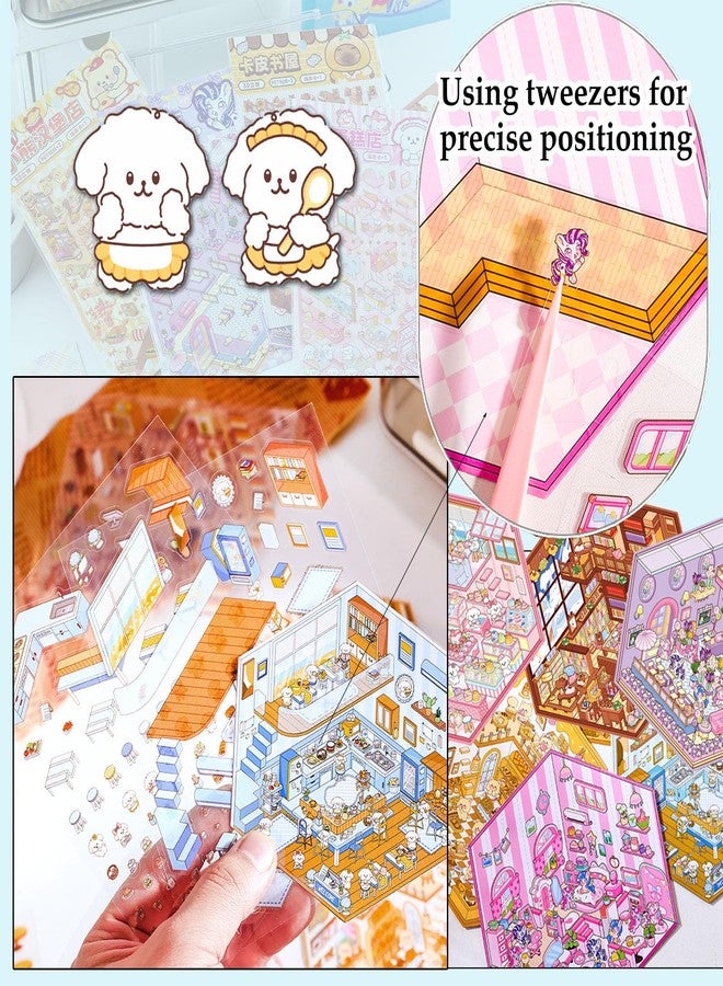 Xuoent DIY 3D Sticker Scene 6 Sets of Stickers for Girls Make Your Own Mini Shop Scenes Stickers for Kids Cute Cartoon Animal Stickers for Adult Relief Stress Pass The Time - Image 5