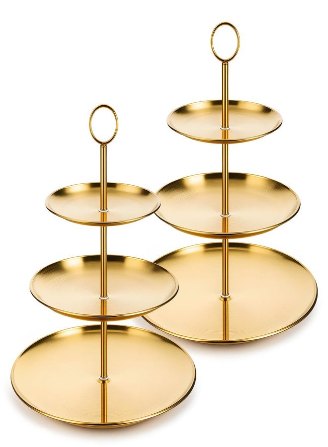 Xosjska 2 Pcs 3 Tiered Gold Cupcake Stand 3 Tier Stainless Steel Cupcake Stand with Removable Tiered Tray Gold Tiereds Dessert Stands Party Serving Trays Golds Cake Holder for Weddings Birthdays Decorations - Image 1