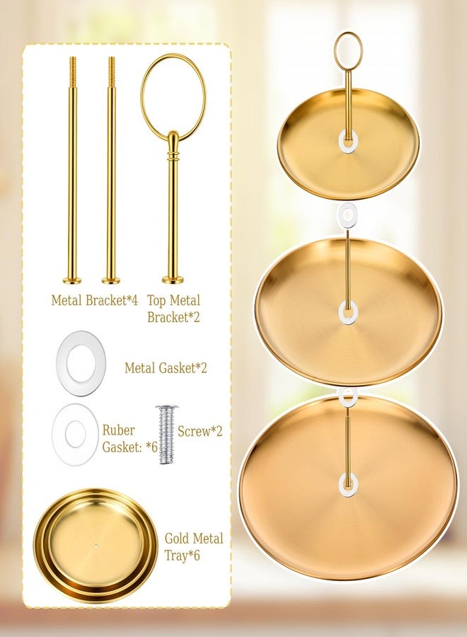 Xosjska 2 Pcs 3 Tiered Gold Cupcake Stand 3 Tier Stainless Steel Cupcake Stand with Removable Tiered Tray Gold Tiereds Dessert Stands Party Serving Trays Golds Cake Holder for Weddings Birthdays Decorations - Image 3