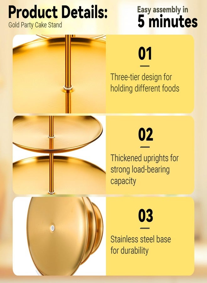 Xosjska 2 Pcs 3 Tiered Gold Cupcake Stand 3 Tier Stainless Steel Cupcake Stand with Removable Tiered Tray Gold Tiereds Dessert Stands Party Serving Trays Golds Cake Holder for Weddings Birthdays Decorations - Image 4