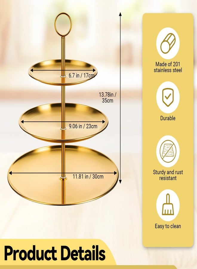 Xosjska 2 Pcs 3 Tiered Gold Cupcake Stand 3 Tier Stainless Steel Cupcake Stand with Removable Tiered Tray Gold Tiereds Dessert Stands Party Serving Trays Golds Cake Holder for Weddings Birthdays Decorations - Image 2