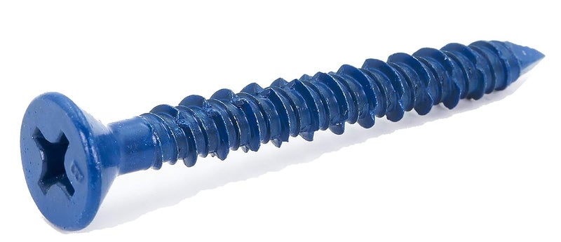 CONFAST 1/4" x 2-1/4" Blue Flat Phillips Concrete Screw Anchor with Drill Bit for Anchoring to Masonry, Block or Brick (100 per Box) - Image 1