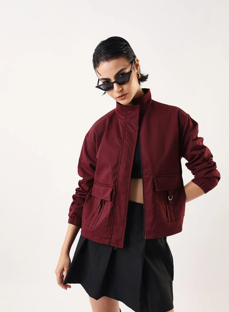 Dennis Lingo Women's Wine 100% Polyester Solid Bomber Regular Fit Jacket