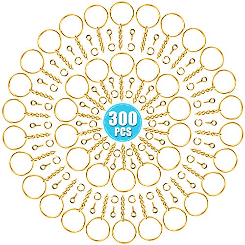 PAXCOO Keychain Rings Kit for Crafts Gold, PAXCOO Includes 100Pcs Split Key Ring with Chain, 100pcs Jump Rings and 100pcs Screw Eye Pins for Resin Keychain Making - Image 1