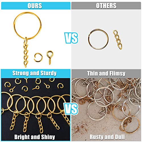 PAXCOO Keychain Rings Kit for Crafts Gold, PAXCOO Includes 100Pcs Split Key Ring with Chain, 100pcs Jump Rings and 100pcs Screw Eye Pins for Resin Keychain Making - Image 5