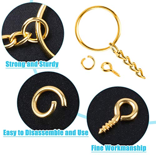 PAXCOO Keychain Rings Kit for Crafts Gold, PAXCOO Includes 100Pcs Split Key Ring with Chain, 100pcs Jump Rings and 100pcs Screw Eye Pins for Resin Keychain Making - Image 4