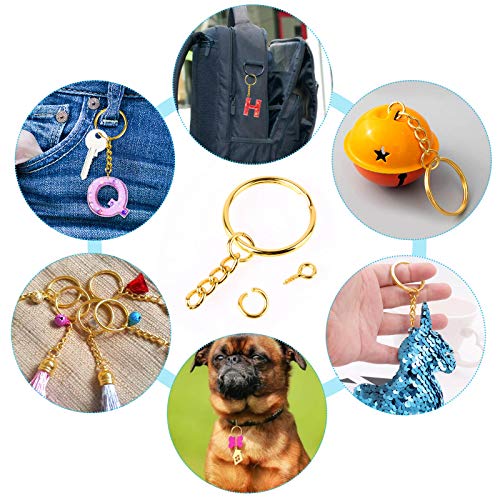 PAXCOO Keychain Rings Kit for Crafts Gold, PAXCOO Includes 100Pcs Split Key Ring with Chain, 100pcs Jump Rings and 100pcs Screw Eye Pins for Resin Keychain Making - Image 2