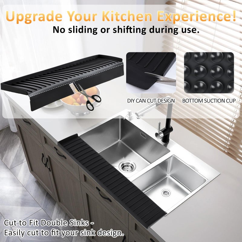 AyNirser Sink Edge Protector with Suction Cup 4"x20", Silicone Sink Splash Guard for Kitchen & Bathroom, Protect Countertop from Scratches, Stains, for Stainless Steel Granite Quartz-Black - Image 4