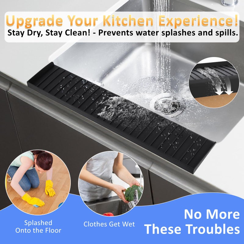 AyNirser Sink Edge Protector with Suction Cup 4"x20", Silicone Sink Splash Guard for Kitchen & Bathroom, Protect Countertop from Scratches, Stains, for Stainless Steel Granite Quartz-Black - Image 3