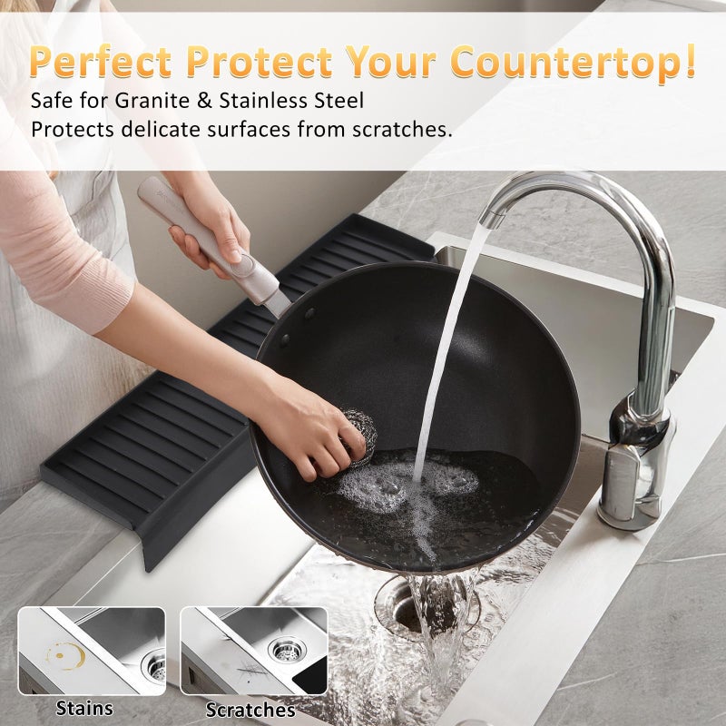 AyNirser Sink Edge Protector with Suction Cup 4"x20", Silicone Sink Splash Guard for Kitchen & Bathroom, Protect Countertop from Scratches, Stains, for Stainless Steel Granite Quartz-Black - Image 2