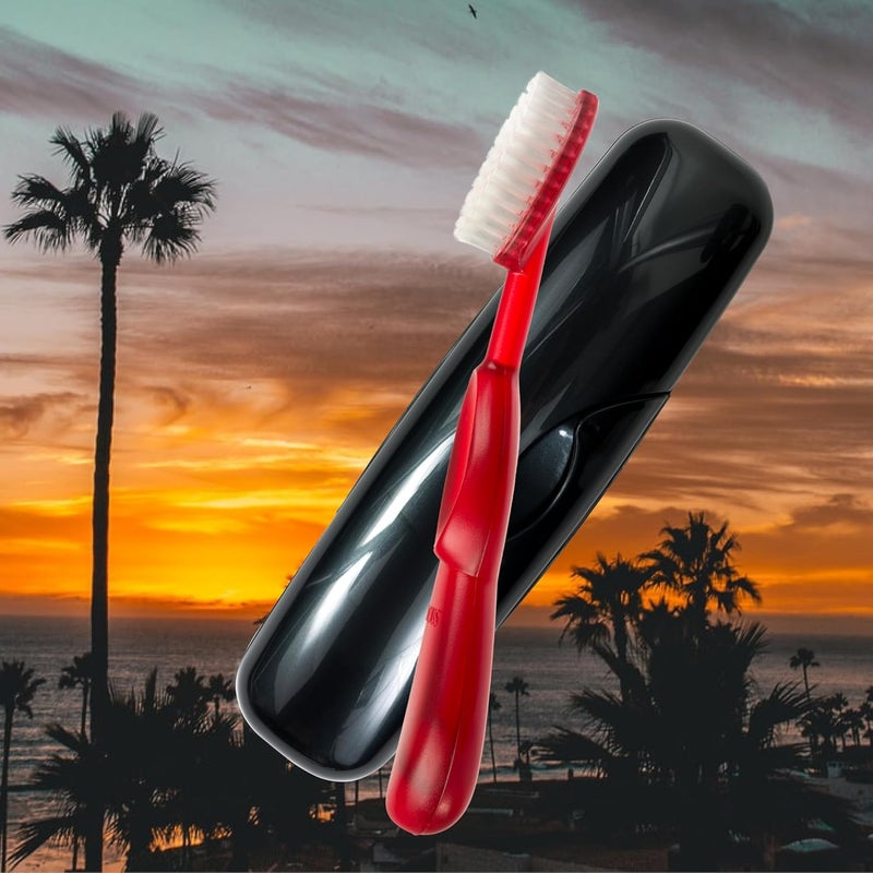 Radius Toothbrush Original Big Brush, BPA Free and ADA Accepted, Right Hand, Red Brush and Black Case - Image 1