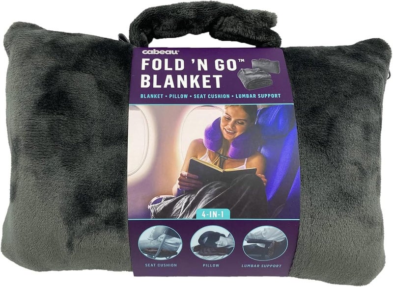 كابو بطانية قابلة للطي ‘Cabeau Fold ‘N Go’ للاستخدام أثناء السفر والرحلات، بالإضافة إلى حقيبة تخزين محمولة؛ تعمل أيضًا كوسادة للظهر والرقبة، مصنوعة من القطن الميكروفيبر الفرنسي الفاخر بلون أسود الفحم، رقم المنتج: Blfg2092 - Image 5