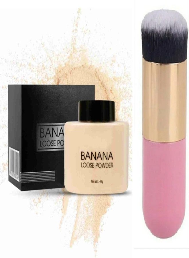 Alku Banana Loose Setting Powder, 40g, with Pink Handle Powder Brush - Image 1