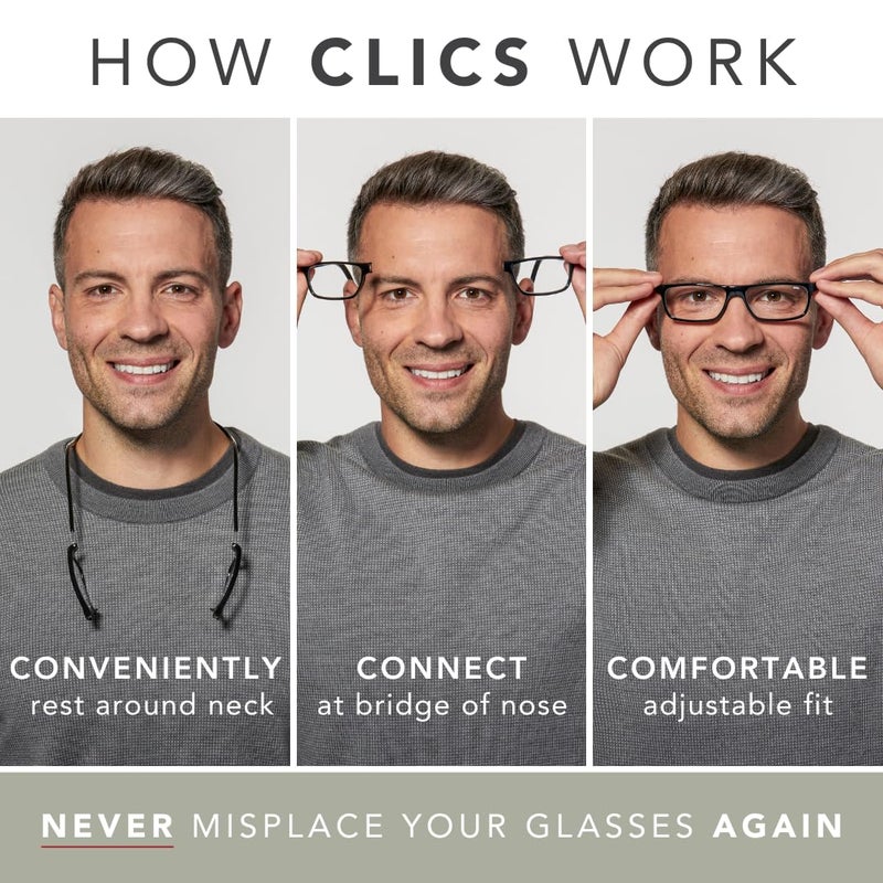 Clic Magnetic Reading Glasses for Men or Women, Computer Readers, Original Long (M-L, Clear, 2.00 Magnification) - Image 3
