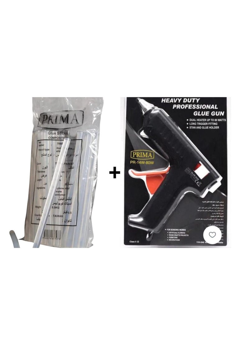 بريما مسدس غراء 80 واط مع غراء شفاف  كبير 500 جرام