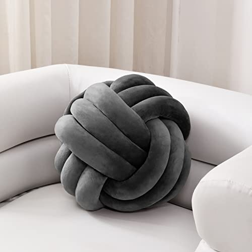 Sioloc Soft Knot Ball Pillows,Round Throw Pillow Cushion Home Decoration Plush Pillow,Throw Knotted Pillow Handmade Round Plush Pillow（13.7inches,Dark Grey） - Image 1